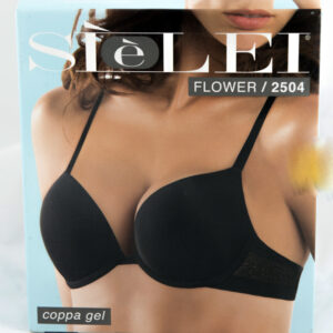 2504 Reggiseno Sielei: Push-up con ferretto, imbottitura in gel, microfibra stretch. Design floreale, scollo profondo, fasce laser. Eleganza e comfort per un décolleté sicuro di te.