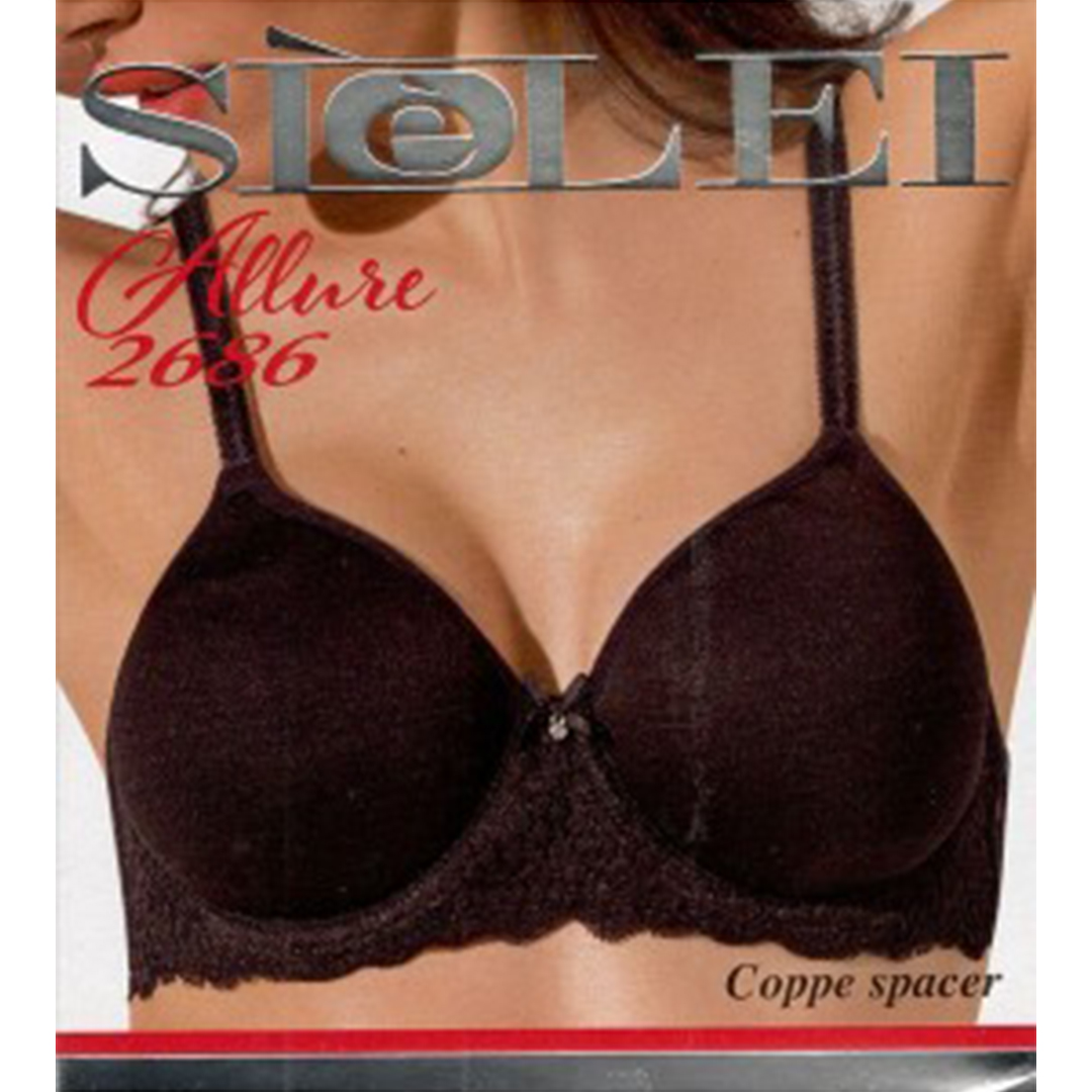 2686 Reggiseno Sielei: Balconcino con ferretto, coppa C, linea Allure. Microfibra liscia, pizzo floreale, fiocchetto centrale. Eleganza e comfort per un look sicuro di te.