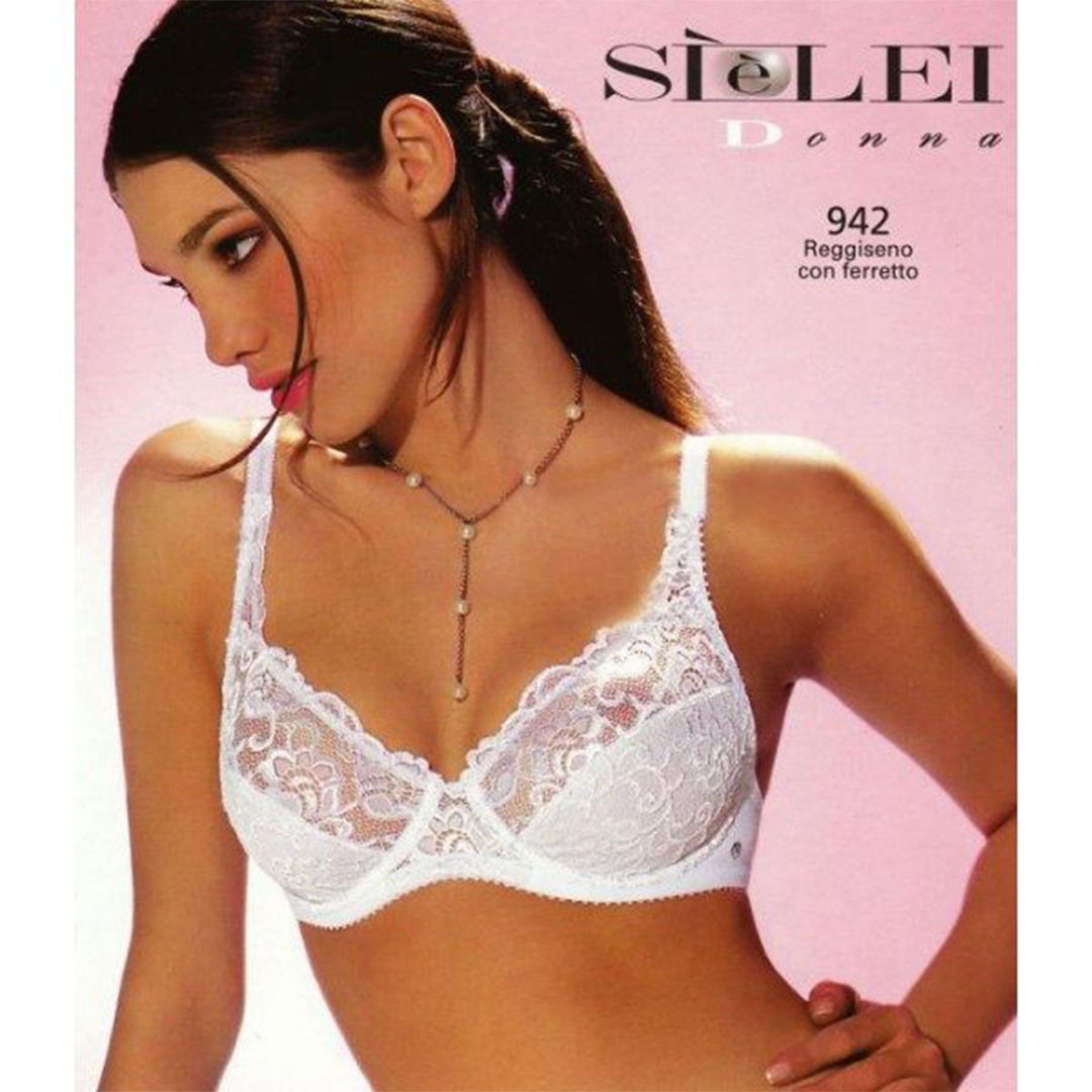 942 Reggiseno Sielei: pizzo raffinato, ferretto elegante, coppe differenziate C e D. Vestibilità su misura, comfort ineguagliabile. Scopri la perfezione del reggiseno 942 Sielei.