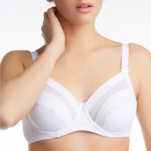 351 Reggiseno Spiman senza ferretto, tessuto contenitivo e inserti in tulle. Comfort e raffinatezza con coppe foderate in cotone.