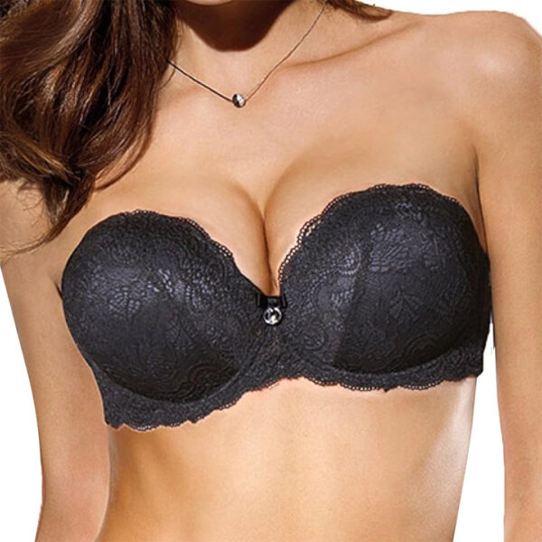 Extra Pizzo Reggiseno Lormar: fascia super push-up con effetto +2 taglie, imbottitura aria e gel, ferretto e bande in silicone. Comfort, sostegno ed eleganza.