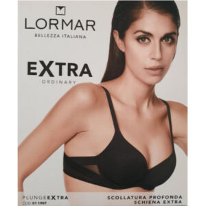 Plunge Extra 1907 Reggiseno Lormar: balconcino con scollatura profonda, ferretto e imbottitura soft-touch. Comfort, sostegno e sensualità con inserti in tulle laterali.