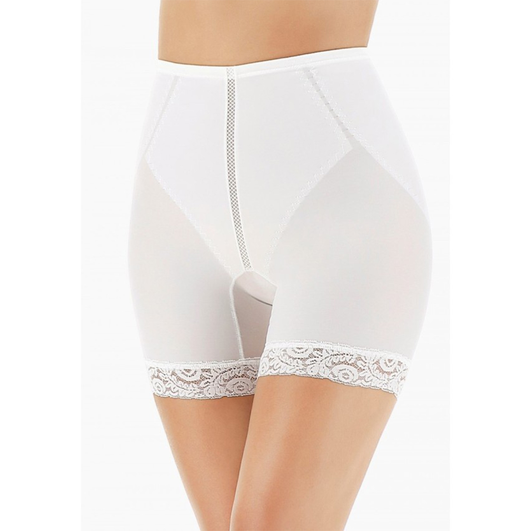 1005 Panciera Lepel: guaina contenitiva con gamba lunga in tessuto tenace e bordo in pizzo con silicone. Comfort, sostegno e silhouette definita.