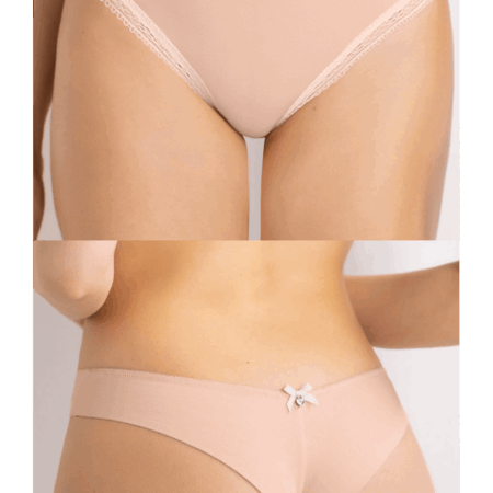 Slip brasiliana 1887 SièLei Darling in tessuto jacquard con raffinato pizzo. Eleganza e comfort con fiocchetto e punto luce. Disponibile in Nero, Cipria, Bianco Latte e Malva.