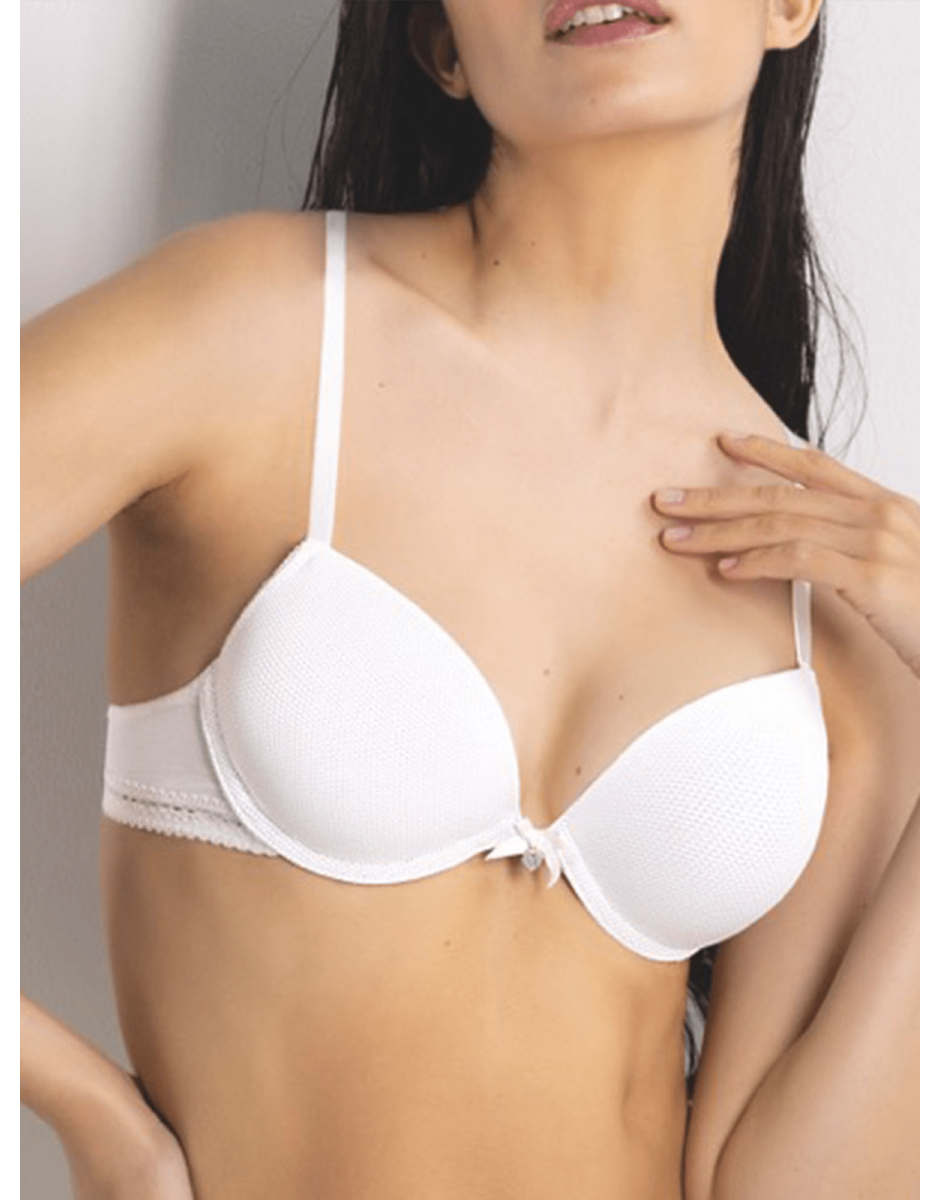 Reggiseno 1874 SièLei Darling push-up con ferretto e coppe graduate. Elegante jacquard a nido d’ape, pizzo raffinato e fiocchetto con punto luce. Perfetto mix di sensualità e comfort.