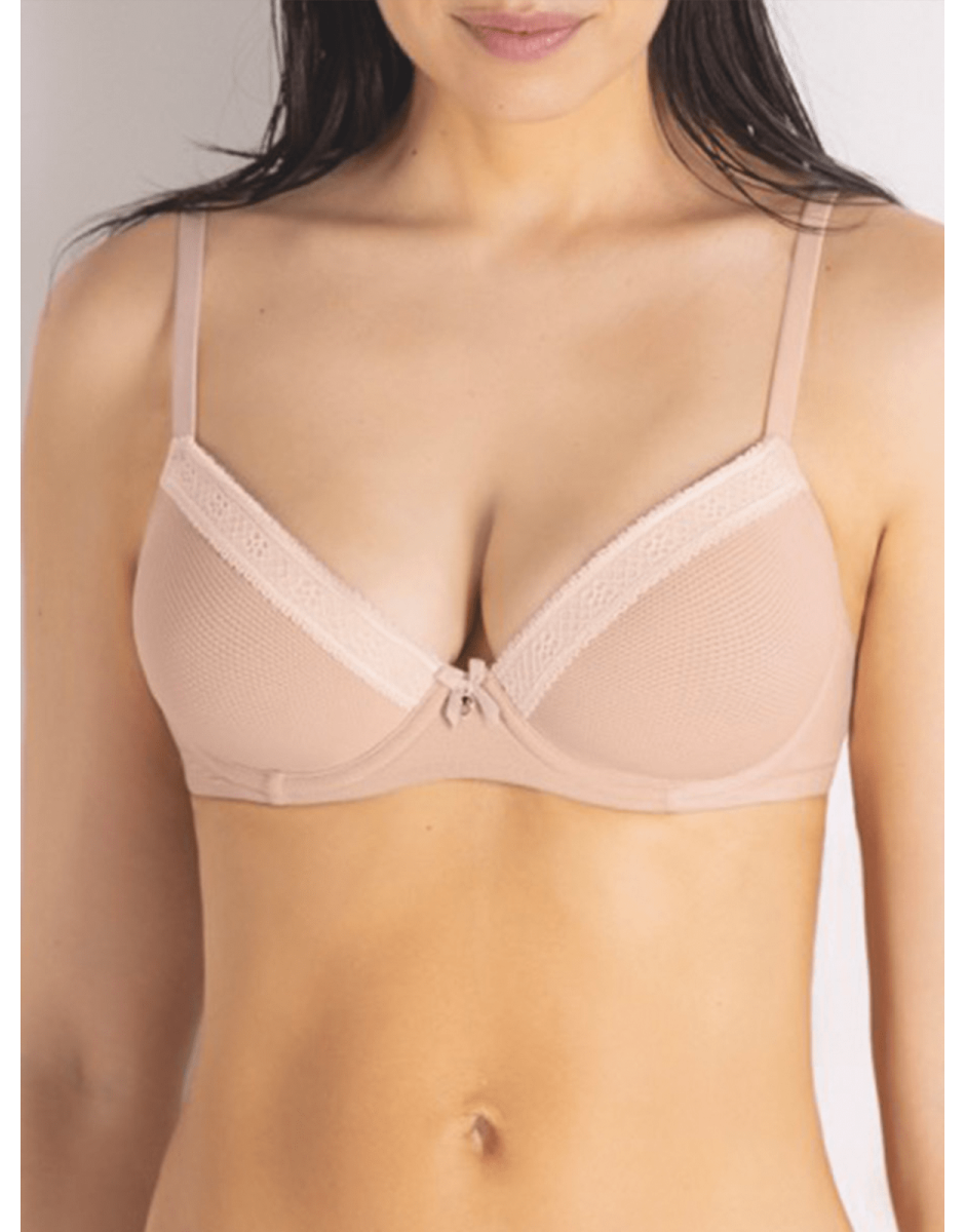 Reggiseno 1882 SièLei Darling con coppe imbottite e ferretto. Elegante jacquard a nido d’ape, pizzo raffinato e fiocchetto con punto luce. Comfort e stile.